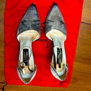 Stuart Weissman 4 inch silver heels closed toe with back